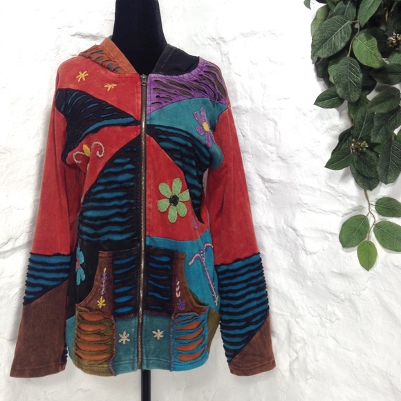 Rising International Tops - Nepal patchwork hippie quirky colorful hoodie